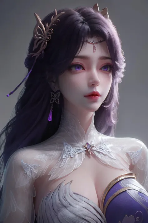 breathtaking <lora:CNyunxi:1>,yunxi,1girl,dress,hair ornament,long hair,solo,jewelry,amethyst earrings,(white background:1.3),earrings,purple dress,purple hair,see-through,butterfly, . award-winning, professional, highly detailed, best quality , masterpiece, illustration, an extremely delicate and beautiful, extremely detailed ,CG,unity,8k wallpaper, Amazing, finely detail, masterpiece, best quality,official art,extremely detailed CG unity 8k wallpaper,absurdres, incredibly absurdres, huge filesize , ultra-detailed, highres, extremely detailed,beautiful detailed girl, extremely detailed eyes and face, beautiful detailed eyes,light on face,