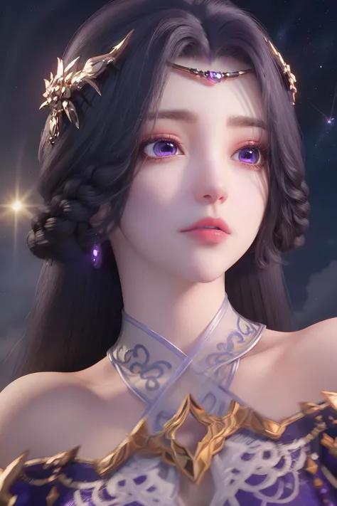 breathtaking <lora:SNyunxi>,yunxi,1girl,solo,dress,jewelry,long hair,earrings,hair ornament,purple eyes,bare shoulders,purple dress,upper body,hair rings,sky,braid,purple hair,blue dress,blurry background,see-through,(starry sky:1.2),night,head lift,from_below, . award-winning, professional, highly detailed, best quality , masterpiece, illustration, an extremely delicate and beautiful, extremely detailed ,CG,unity,8k wallpaper, Amazing, finely detail, masterpiece, best quality,official art,extremely detailed CG unity 8k wallpaper,absurdres, incredibly absurdres, huge filesize , ultra-detailed, highres, extremely detailed,beautiful detailed girl, extremely detailed eyes and face, beautiful detailed eyes,light on face,