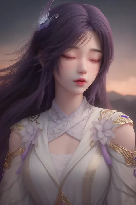 <lora:ZWyunxi:1>,yunxi,1girl,closed eyes,(hair ornament:1.3),long hair,purple hair,dress,upper body,aotori,bird,white dress,solo,(light:1.2),closed mouth,wings,glowing,mew,fantasy,<lora:Detail Tweaker LoRA (ç»èè°æ´):0.4>,, best quality , masterpiece, illustration, an extremely delicate and beautiful, extremely detailed ,CG,unity,8k wallpaper, Amazing, finely detail, masterpiece, best quality,official art,extremely detailed CG unity 8k wallpaper,absurdres, incredibly absurdres, huge filesize , ultra-detailed, highres, extremely detailed,beautiful detailed girl, extremely detailed eyes and face, beautiful detailed eyes,light on face,