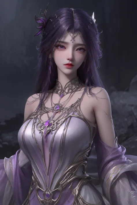 <lora:TMyunxi:1>,yunxi,1girl,dress,purple hair,hair ornament,upper body,amethyst earrings,one ear has an earring,solo,long hair,white dress,jewelry,purple eyes,expressionless,bare shoulders,gem,snowstorm,black background,, best quality , masterpiece, illustration, an extremely delicate and beautiful, extremely detailed ,CG,unity,8k wallpaper, Amazing, finely detail, masterpiece, best quality,official art,extremely detailed CG unity 8k wallpaper,absurdres, incredibly absurdres, huge filesize , ultra-detailed, highres, extremely detailed,beautiful detailed girl, extremely detailed eyes and face, beautiful detailed eyes,light on face,