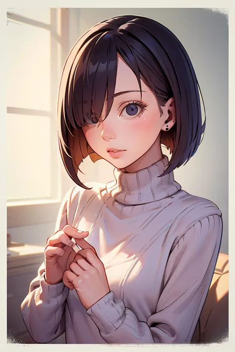 anime girl with short hair and a white shirt holding a cell phone