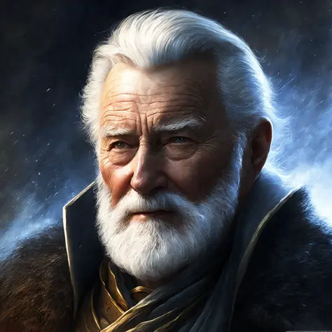 wizard, close up shot, old man, white hair, magic, cinematic, painting