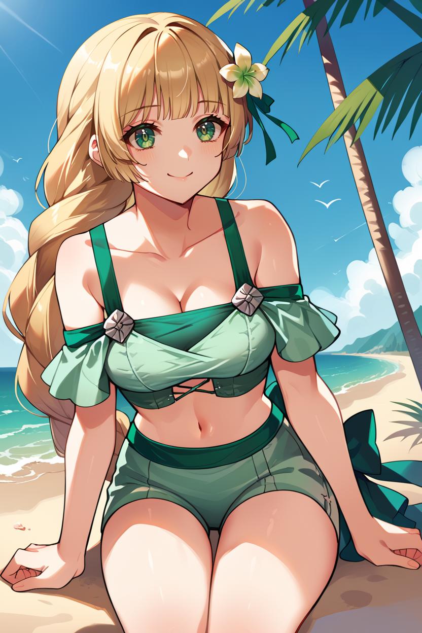 A woman in a bikini and cat ears standing on a beach - SeaArt AI