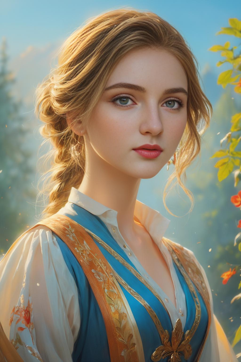 A woman with a long braid and a tiable in her hair - SeaArt AI