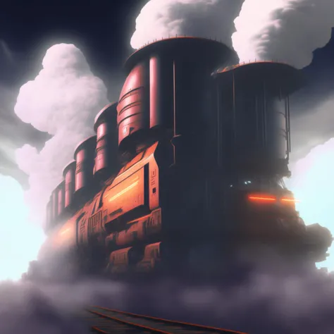 there is a train that is going down the tracks in the sky