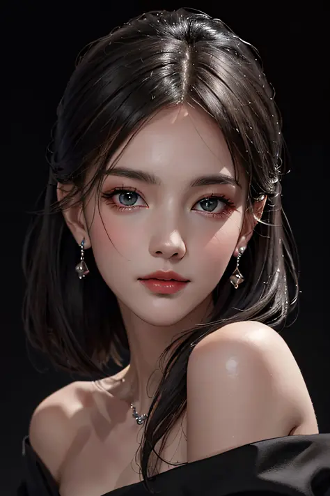 (masterpiece:1.2), (best quality), (ultra detailed), (8k,intricate), (lens 135mm,f1.8),(photorealistic)(black background:1.3),
portrait photography,(upper body:1.3),(off-shoulder),
side lighting,Rim lighting,best shadow,face light source,
perfect anatomy,	...