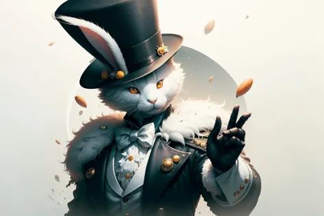 there is a cat dressed up as a magician with a hat and a rabbit