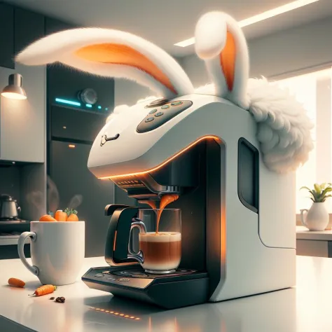 <lora:BunnyTech-20:1>,bunnytech ,   fluffy ,  carrots, scifi,
coffee machine , mug,