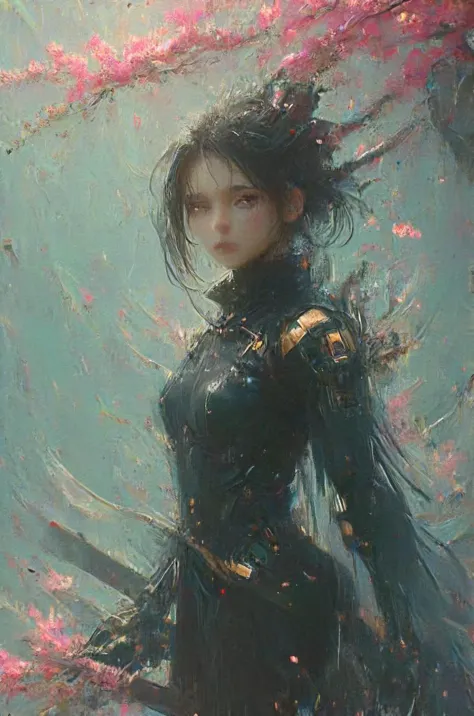 lentclr_effect, with the flow but against the grain, shifty smirking semi-transparent waifu and assassin blending on an image in...