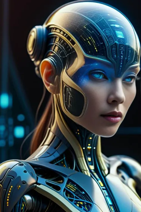 a woman in a futuristic suit with a futuristic face and head