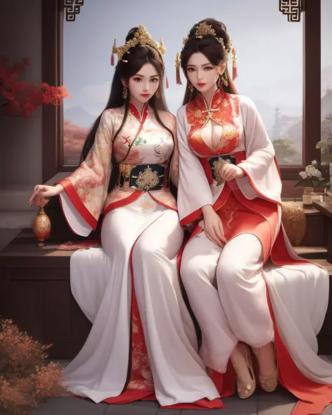 best quality, masterpiece, highres, 1girl,Beautiful face,full body,chinese clothes,white Taoist robes,right hand hold sword with (Gorgeous ornamentation),peach trees,