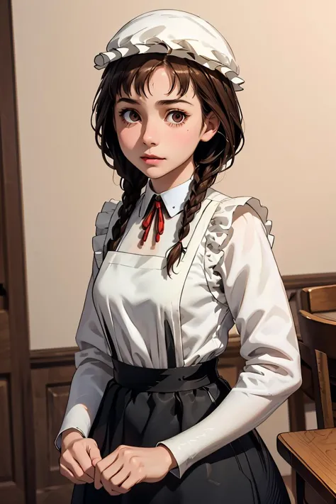 anime girl in a white blouse and black skirt with a red tie