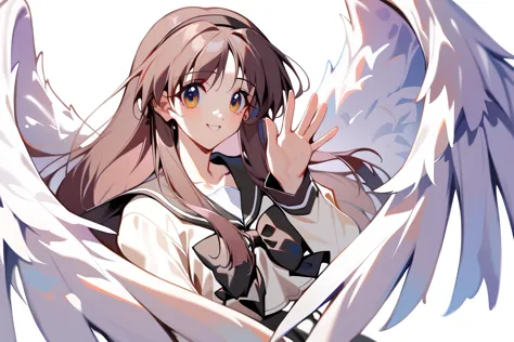 anime girl with angel wings and a white shirt