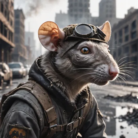 there is a rat with goggles on its head and a jacket