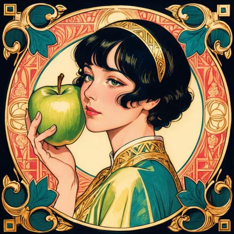 a close up of a woman holding an apple in her hand