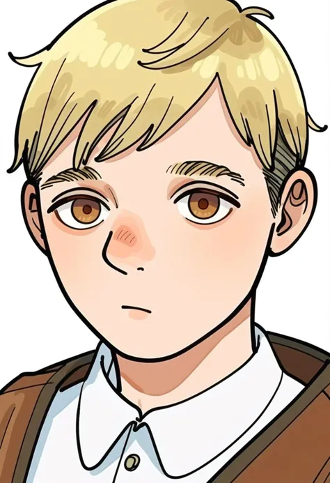 score_9_up score_8_up score_7_up, tall-man, portrait, 1boy, male focus, solo, shirt, blonde hair, simple background, short hair, white background, white shirt, collared shirt, closed mouth, upper body, brown eyes
<lora:dungeon_meshi_races_pony7_d16:1>