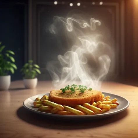 a close up of a plate of food with fries and a sauce