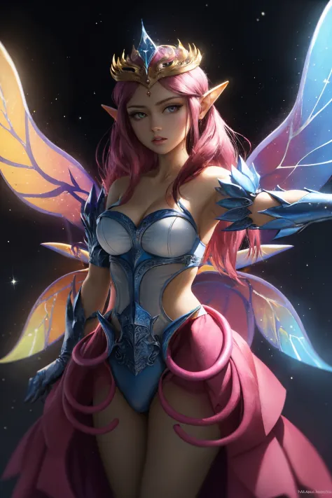 (masterpiece, best quality:1.2), solo, 1girl, empressoflight, colored skin, expressionless, looking at viewer, outstretched arms, blue gloves, wings 