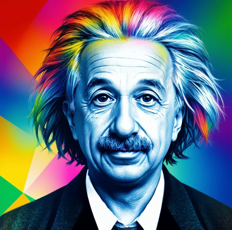 uma ilustração colorida de Albert Einstein Albert Einstein, Einstein Whaenraets