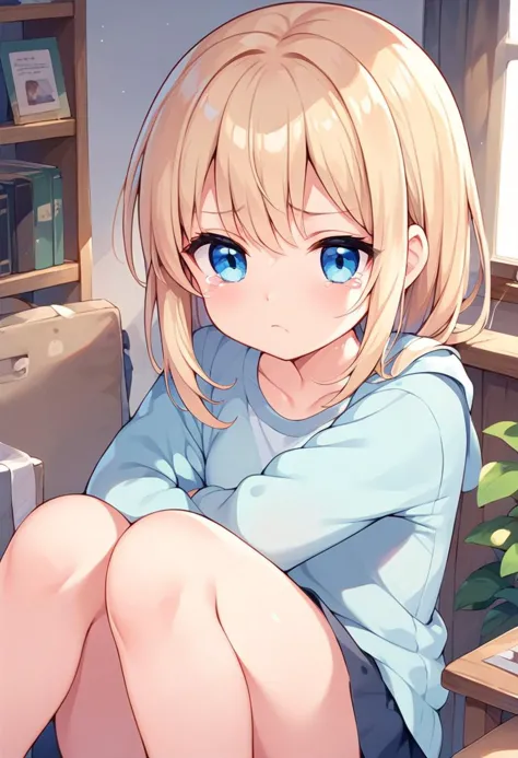 anime girl sitting on a chair with her legs crossed