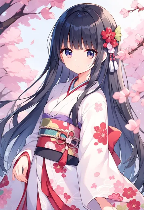 a woman in a kimono outfit standing under a tree