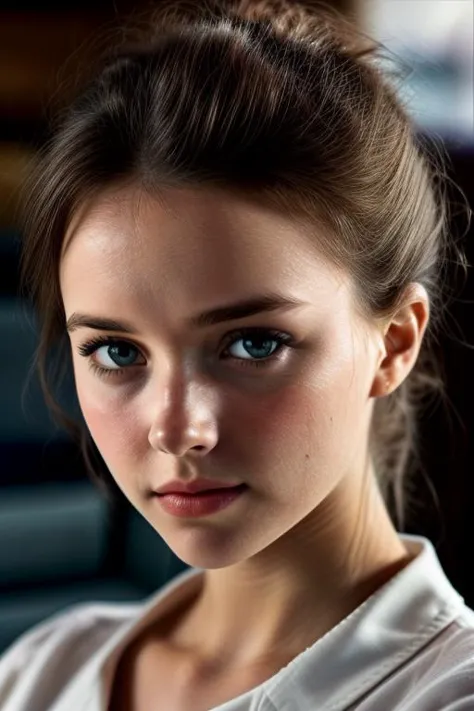 a close up of a woman with a white shirt and a tie