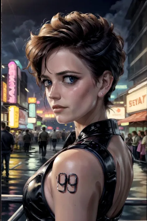 <lora:eva_green-04:1> a woman 3v4gr33n, solo, upper body, looking at viewer, detailed background, detailed face, (1980s futurist...