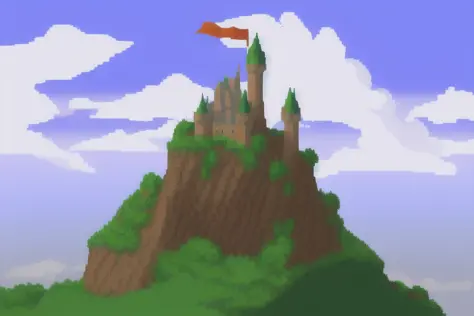 fantasy landscape, castle, game background, pixel art
