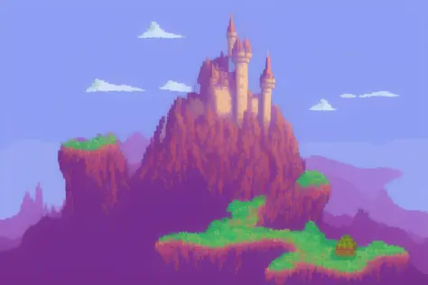 fantasy landscape, castle, game background, pixel art