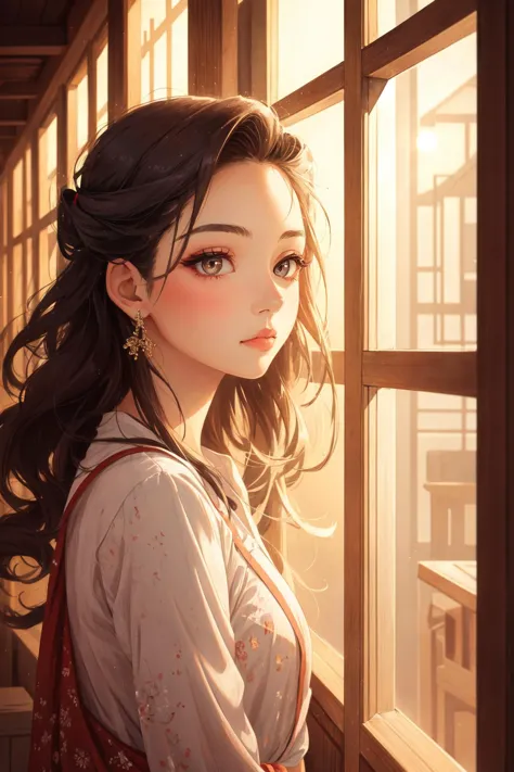 A girl stands by the window, the morning sun,beautiful face,beat quality, <lora:TLwindow:0.5>