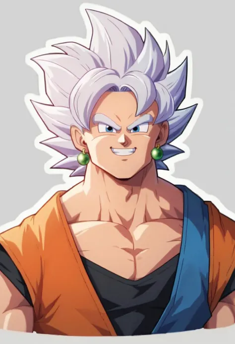 chef-d&#39;œuvre,Meilleure qualité, très détaillé, score_9, score_8_en haut, score_7_en haut, score_6_en haut,Autocollants PAUSE, contour,arrière-plan transparent,1garçon,Dragon Ball, Goku, seulement, sourire, regarder le spectateur