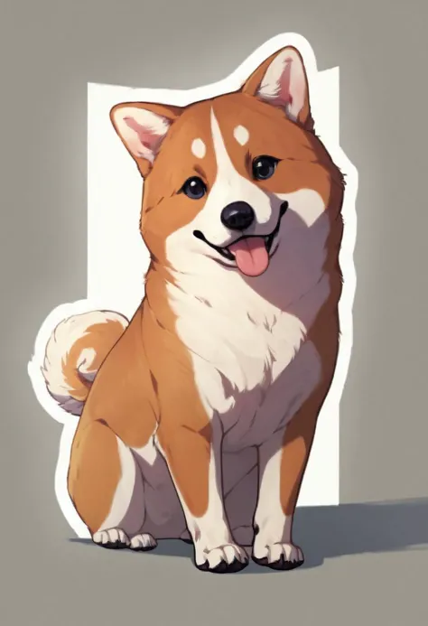 obra de arte,melhor qualidade, Altamente detalhado, pontuação_9, pontuação_8_acima, pontuação_7_acima, pontuação_6_acima,Adesivos BREAK, contorno,Shiba Inu, cachorro, língua, língua out,  foco animal, corpo todo, Olhando para o visualizador, Sozinho, animal, olhos pretos,