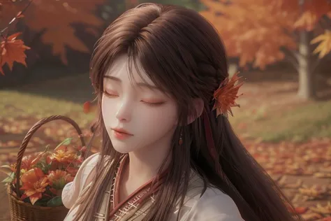 <lora:Huo Ling'er-v3-000001:0.8>,
score_9,score_8_up,score_7_up,beautiful face,beautiful features,
solo,masterpiece,highest quality,exquisite details,amazing art,realistic details,pretty face,real skin,8K,RAW,movie lighting,soft light,shallow depth of field,bokeh,dreamy,best quality,intricate detail,
huo ling'er,1girl,basket,solo,long hair,brown hair,from above,closed eyes,leaf,maple leaf,flower basket,autumn leaves,outdoors,holding basket,skirt,standing,hair ornament,autumn,japanese clothes,holding,flower,<lora:Detail Tweaker LoRA ():0.8>,, best quality , masterpiece, illustration, an extremely delicate and beautiful, extremely detailed ,CG,unity,8k wallpaper, Amazing, finely detail, masterpiece, best quality,official art,extremely detailed CG unity 8k wallpaper,absurdres, incredibly absurdres, huge filesize , ultra-detailed, highres, extremely detailed,beautiful detailed girl, extremely detailed eyes and face, beautiful detailed eyes,light on face,