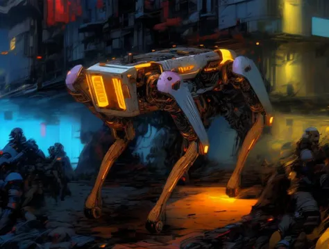 there is a robot dog that is standing in front of a crowd