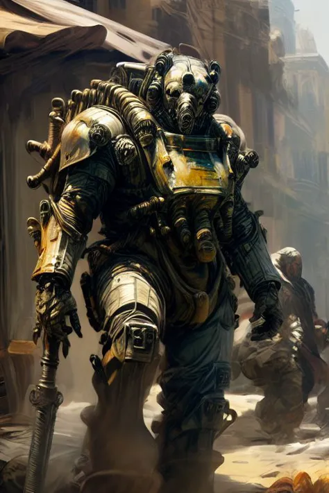 analog style, hdr, white power armor,  battle damage, chipped, rust stains. holding Warhammer, madmax Melee weapon. looking at viewer, walking, outside, ruins, washington dc, sunny,  foggy, dull colors, sci-fi, 
<lora:t60:.8> extremely detailed, wonderous ambiance, absurdres, elden ring style,