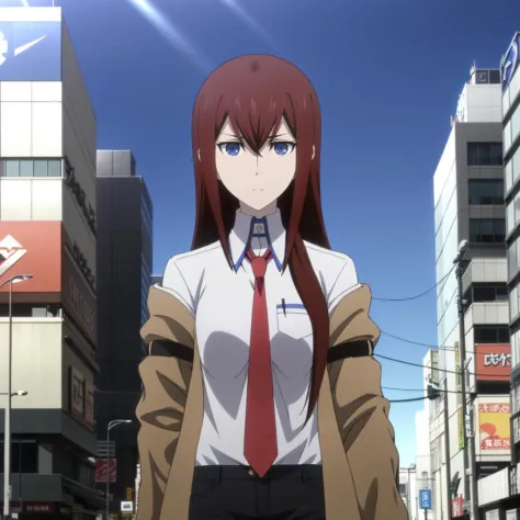 <lora:KurisuMakise001:0.7>,
KurisuMakise,1girl,solo,
off shoulder,brown jacket,collared shirt,red necktie,
black shorts,
black p...