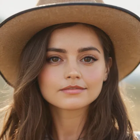 Skin texture, no makeup, Super high res closeup portrait photo of a woman outdoors with long hair wearing a classic cowboy hat, confident, f /2.8, Canon, 85mm,cinematic, high quality,looking at the viewer,   jenxcoleman,    <lora:jencoleman_32_small_xl_7_standard_wo_cap-merger-29_52_04_06-jenxcoleman:1.0>