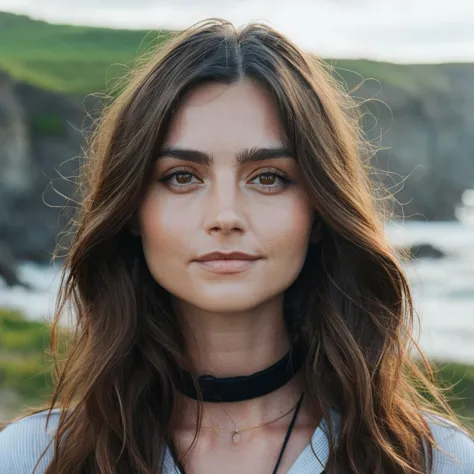 (skin texture, raw, pores),no makeup,  super high res closeup portrait photo of a woman outdoors with wavy long hair, wearing a ...