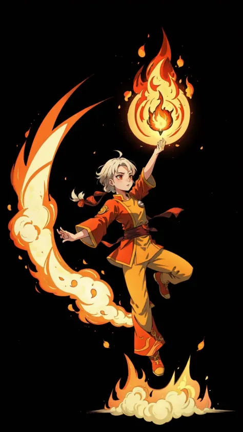 high quality, fire bender, simple background,