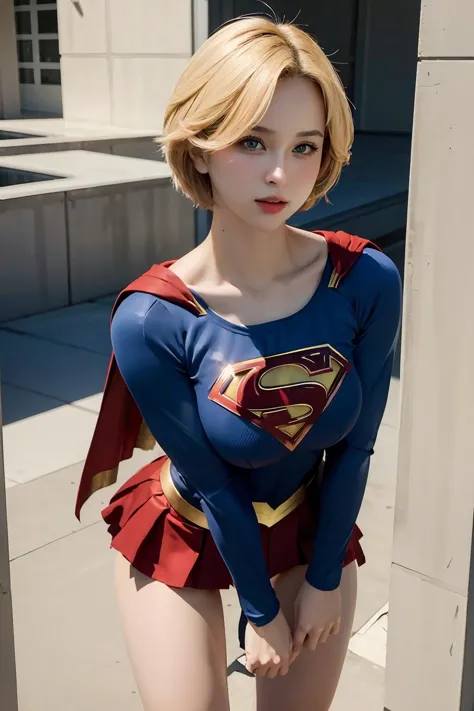 a woman dressed as a superman poses for a picture