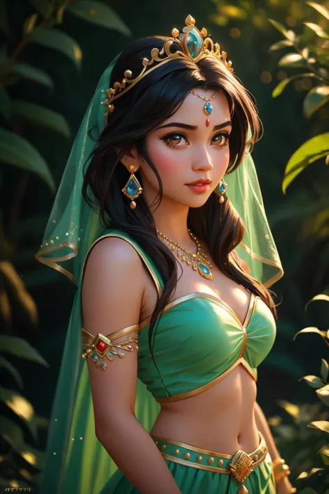 (princesse),Jasmin d’Aladdin,À la manière de Disney,jolie fille,corps complet, la plus belle œuvre d&#39;art du monde, peinture à l&#39;huile majestueuse professionnelle, tendance sur artstation, tendance sur CGSociety, complexe, Détails élevés, netteté, image nette,HD, reflets réalistes,Spectaculaire, art de la peinture photoréaliste, catoonisé, Pinterest,