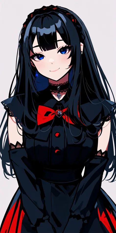 a close up of a person wearing a black dress and a red bow tie