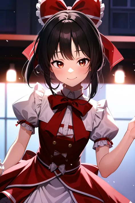 anime girl in a red and white dress with a red bow