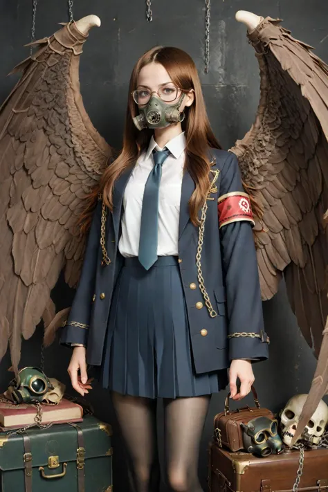 arafed woman in uniform with wings and a mask