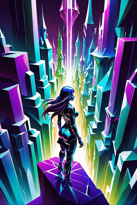 a woman in a futuristic city with a futuristic background