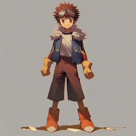 anime character with a blue jacket and brown pants