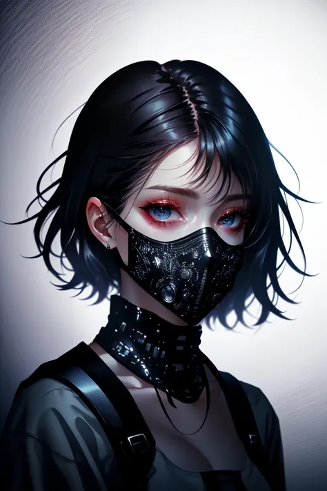 a woman with a black mask and a black choker