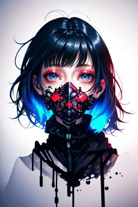 (Clever Drawing:1.3) of (Technical illustration:1.3) a photo of a woman, <lora:girl_with_mask_lora013:1> mask, mouth mask,(Color...