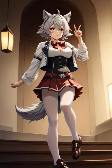 a woman in a short skirt and a cat ears outfit