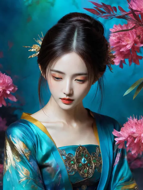 <(Digital watercolor Illustration of a (oriental beauty), by JB, Waterhouse, Carne Griffiths, Minjae Lee, Ana Paula Hoppe, Styli...
